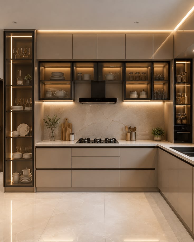 Stylish dining wooden crockery unit by Lithisha Interiors
