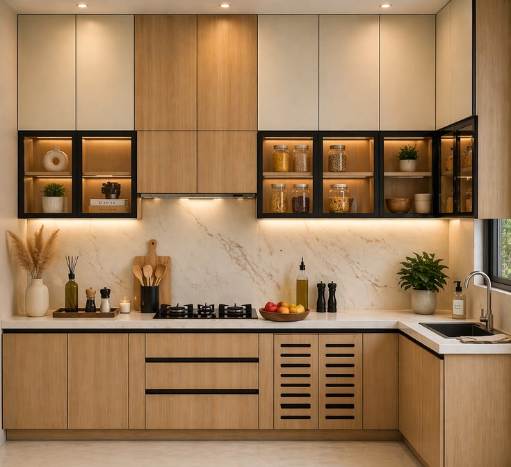 Walnut and modern matte kitchen cabinetry